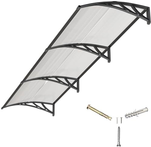 Auvent pour Porte d'entrée 300x100cm,Toit Marquise Abri en Polycarbonate Protection Contre Pluie,UV et la Neige Support Robuste en ABS Durable