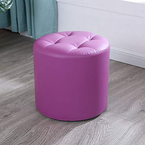 Kreative Kleine Bank Lederhocker für Wohnzimmer Massivholz Sofabank und Couchtisch Hocker Wechselschuhhocker in Lila (Größe:S)