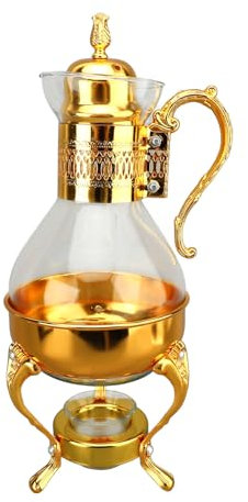 Glass Teapot Set, Glass Coffee Pot Glass Teapot with Warmer Turkish Teapot Vintage Style Tea Kettle Clear Glass Teapot with Lid and Cup (Gold)