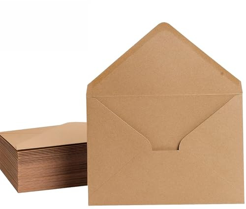 50 Stück B6(184 * 133mm) Briefumschläge aus Kraftpapier mit Nassklebung ohne Fenster für Hochzeit Einladungen Weihnachten Valentinstag Grußkarten