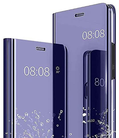 WBWONE Hülle für Samsung Galaxy S25 5G, Spiegel Clear View Flip Handyhülle, PU/PC Lederhülle Schutzhülle Mirror Make-Up Case Cover mit Flip Klappbarer Stände. Lila-blau