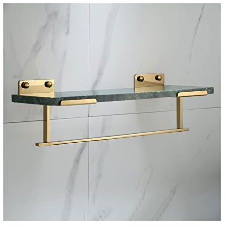 HPTHLY Organisateur De Salle De Bain Étagère De Salle De Bain avec Barre Porte-Serviettes Étagère De Douche De Bain en Marbre Blanc Porte-Shampoing De Bain Doré Étagères De Douche De Rang，D-50CM