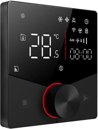 Smarter WLAN-Klimathermostatregler – Programmierbare Temperaturregelung für zentrale Klimaanlagen mit 5+2 Tagen und 6 Zeiträumen für den Haushalt (SCHWARZ)