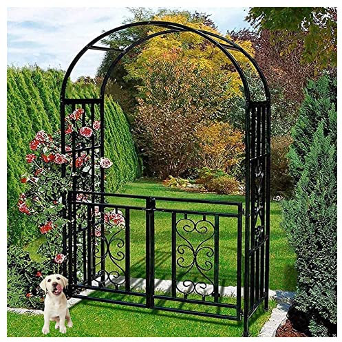 Pérgola de Metal para jardín con Puerta, Resistente Soporte en Forma de Arco para Enredaderas, pérgola, Flores, Resistente a la Intemperie (Negro, 114 x 52 x 210 cm)