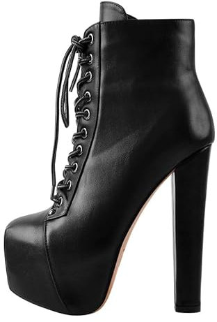 blingqueen Stivaletti da donna con lacci, con plateau, nero liscio, 46 EU