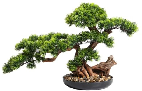 Höhe 45cm Bonsai Baum Künstlich Klein Künstliche Pflanzen Mit Kunststoff, Wie Echt Künstlicher Bonsai Wetterfest Kunstpflanze Outdoor, Für Zuhause, Büro, Flur, Garten, Grün