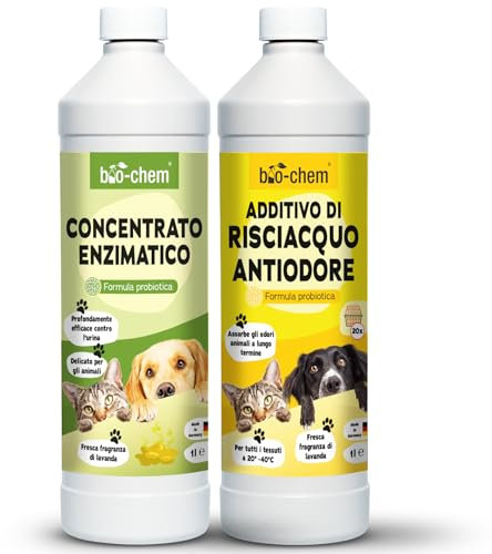 bio-chem Geruchsentferner Set | Enzymreiniger Konzentrat 1L + Wäschespülung 1L | Mikrobiologisch & effektiv | Gegen Tiergeruch auf Textilien & Oberflächen