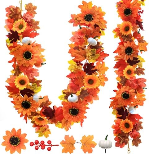 Nexum Herbstgirlande Grün Ahornblätter Ranke, Herbstblätter Deko für Innen und Außen, Hochzeit, Erntedankfest, Halloween, Party, Kamin, Weihnachten (Orange)