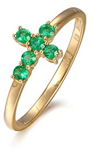 Stfery Ring 18K Gelbgold Damen, Hochzeitsring mit Smaragd, Ringe Echte Goldschmuck, Gr.54 (17.2)
