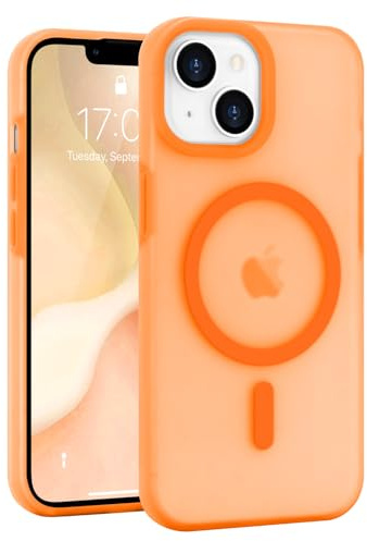 Micoden for iPhone 14/13 Case Silicone Clear Compatible with Magsafe | Soft Skin-feel Translucent Matte,Raised Camera Shockproof Protective,Cute Slim Magnetic Cover for Men Women-Orange
