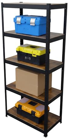 Relaxdays Schwerlastregal, HBT 168x80x40 cm, 350 kg, 5 Ebenen, Industrial, Lagerregal Keller, zum Stecken, schwarz/braun