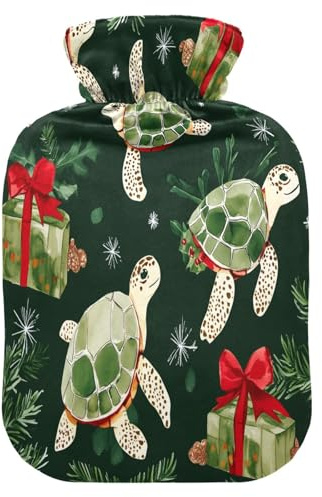 Turtle Wärmflasche mit Fichtenzweig, mit Fleece-Bezug, PVC-Wärmbeutel, 2 Liter