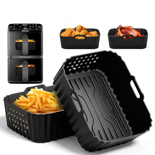 Hot Air Fryer Accessories for Philips Airfryer 4000 Series Stacked Dual Basket 10L NA460 NA462, Silicone Mould Insert for 2 Chambers Airfryer Accessories BPA-Free Dishwasher Safe