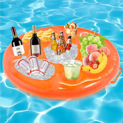 Forhandy Aufblasbarer Getränkehalter, 2 in1 Schwimmendes Tablett für Pool & Whirlpool 8 Löcher Poolbar Aufblasbar für Snacks & Drinks 70x50cm Getränkehalter Schwimmend mit Griffe