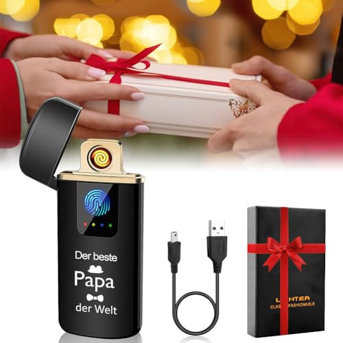 LOMUG Feuerzeug Elektrisch Vatertagsgeschenk für Papa Geschenk Vatertag,Lichtbogen Feuerzeug Sturmfeuerzeug USB Aufladbar mit Batterieanzeige, Plasma Feuerzeug mit Gravur, Geburtstagsgeschenk Papa Opa