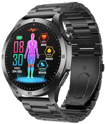Snapbuy Herren Smartwatch EZ Pro, 1.8 Zoll HD Touchscreen Fitnessuhr mit Herzfrequenzmesser, Schrittzähler, Schlafmonitor, Zyklustracking, 100+ Sportmodi & IP68 Wasserdicht (Schwarz-Edelstahl)