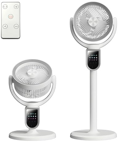 WIWOLER Standventilator Sehr Leise, Ventilator mit Fernbedienung | 3-in-1 Höhenverstellbar, 140° Oszillation, 4 Stufen, 9H Timer, USB & Akku, für Schlafzimmer und Büro