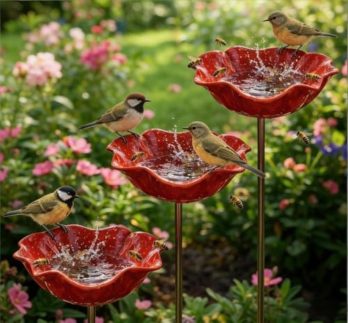 3 Stück Gartenstecker aus Metall, Handgefertigt Blumenform Vogeltränke Winterfest Insektentränke Bienentränke Gartenfiguren & Gartenstatuen Gartendeko für Draußen