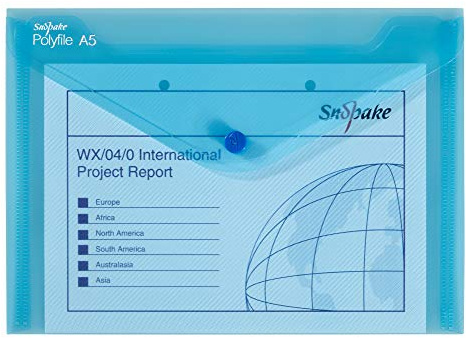 Snopake A5 Polyfile Popper Wallet with Press Stud Closure – Blue [Pack of 5] Ref: 11360