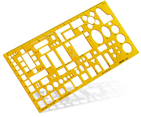 Aristo AR5063 Möblierungsschablone Architekt (1:50, Darstellung von Einrichtungsplänen, Tuschenoppen, formstabiler PET-Kunststoff) orange-transparent