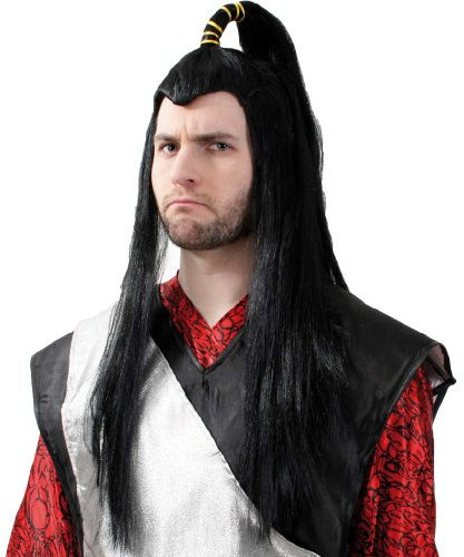 Perücke Samurai schwarz langhaar Perücke Krieger Japaner Schwertkämpfer
