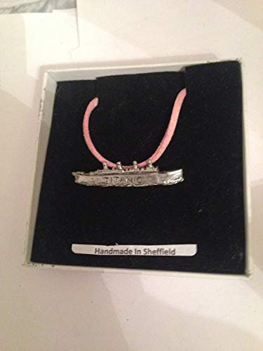 Titanic PP-T21 Collier fait main en étain anglais sur cordon rose 41 cm