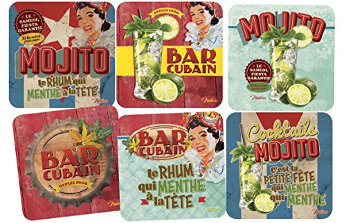 NATIVES 610330 Mojito Set de 6 Dessous Liège Multicolore 9,5 x 9,5 x 2 cm 6 pièces