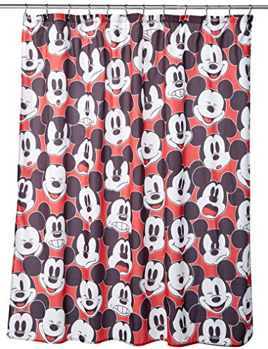 Jay Franco Disney Duschvorhang mit Mickey Maus und Minnie Maus, 177,8 x 182,9 cm, aus Stoff Duschvorhang Black/White Shower Curtain