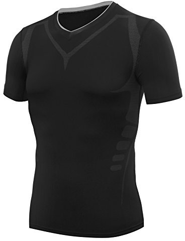 AMZSPORT Maglia a Manica Corta Compression da Uomo Sport (Nera XL)