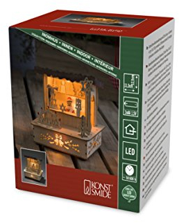 Konstsmide 2822-100 LED Holzsilhouette Marktstand mit braunem Dach / für Innen (IP20) / 3 warm weiße Dioden / Batteriebetrieben: 3 x AA 1.5V (exkl.), klein