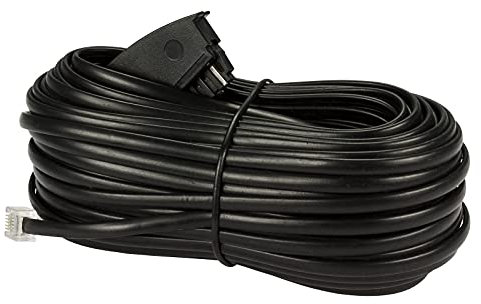 ecabo 10099 20m Telefonkabel für Import Telefon – Euro-Belegung – TAE-F Stecker auf RJ11-Stecker – Anschluss-Kabel – Westernstecker – 4adrig – Flachkabel für Telefon AB FAX Modem – schwarz
