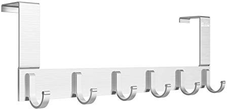 Anjuer Türhaken-Kleiderbügel, Aluminium, Organizer für Küche, Badezimmer, 6 Haken über der Tür, silberfarben