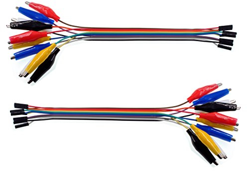 Oiyagai 2 in 1 Krokodilklemme auf Dupont-Kabel 10-Pin 20cm Buchse, Krokodilklemme auf Jumper-Kabel Buchse für Testleitung Arduino/Raspberry Pi/Orange Pi