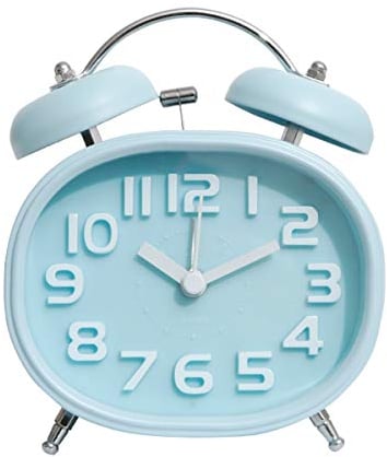 JZK Rétro Quartz réveil à Double Cloche Non tic-tac Silencieux avec rétro-éclairage, réveil Fort Puissant pour dormeurs Lourds, Bleu Petite Horloge de Chevet pour Chambre, Bureau, Voyage