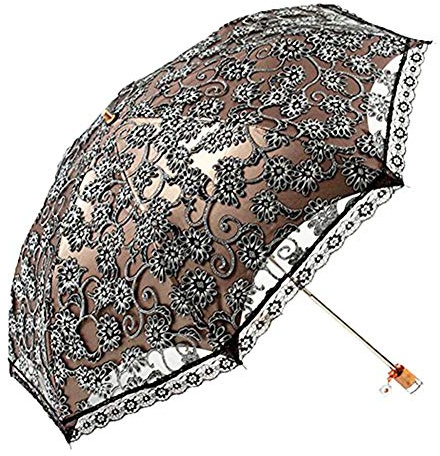Orgrimmar Ladies Lace Parasol Folding Umbrella Anti-UV Protection Black