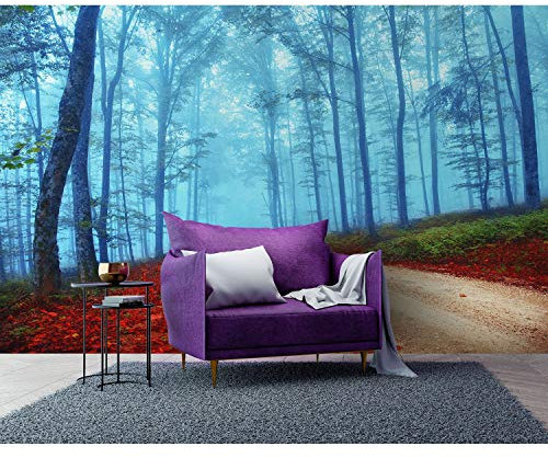 Startonight Mural Wall Art Morning in The Forest - Red Photo Wallpaper for Bedroom or Living Room 256 x 366 CM