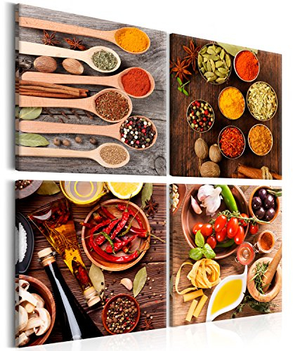 murando - Leinwand Bilder Set Küche 60x60 cm 4 Teilig 30x30 Wand Deko Wandbilder Groß XXL Wanddeko Wohnzimmer Schlafzimmer Kunstdrucke - Gewürze Chilli Tomaten Küchen Küchendeko j-B-0034-b-i
