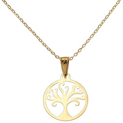Alexander Castle Extra kleine Halskette mit Lebensbaum-Anhänger aus 9-karätigem Gold für Damen und Mädchen und Teenager – Yggdrasil Crann Bethadh mit 40,6 cm Goldkette und Schmuck-Geschenkbox – 9 mm,