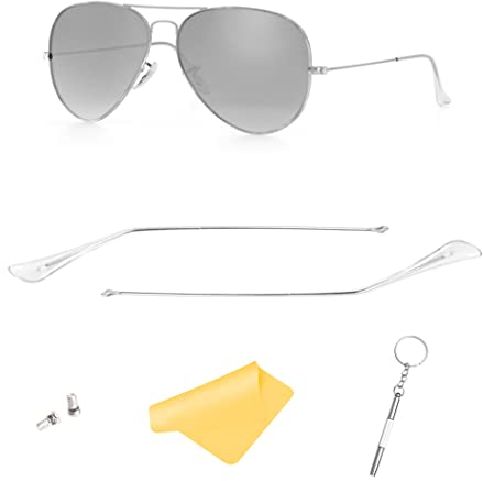 HiCycle2 bügel für Ray-Ban Aviator RB3025 Sonnenbrillen-set, (Silber) Bügelarme + (klar) Bügelspitzen, One size