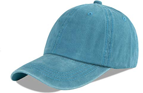 LANGZHEN Unisex Plain Gewaschene Baumwolle und Denim Baseball Cap Verstellbare Dad Hat (Aquamarin)