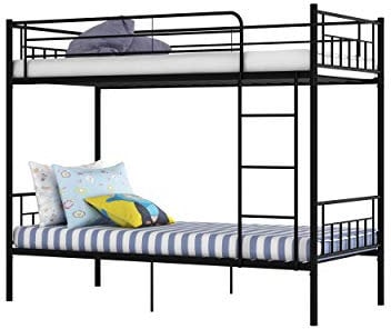 Panana Twin Over Twin Bunk Beds, Modern 3FT Single Metal Bed Frame Home Sleep For Kids/Adult Children Bed Frame With Stairs (Black)