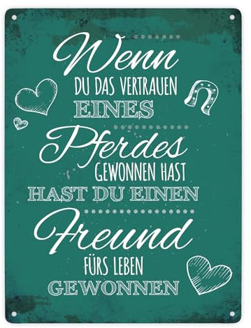 Wenn du das Vertrauen eines Pferdes gewonnen hast hast du einen Freund fürs Leben gewonnen. Metallschild XXL