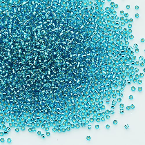 Bulk 3mm Seed Beads for Jewelry Making 110 Grams About 3800pcs,8/0 Glass Craft for Making Earrings, Bracelets, Pendants, Waist Jewelry, DIY Handmade Seed Beads (Light Blue Silver Core)