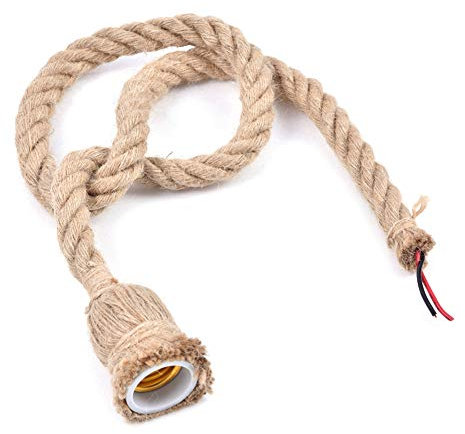 Base de Lámpara Colgante de Cuerda, Candelabro de Cuerda con Base E27, Lámpara de Techo, Cable de Lofts, Candelabro Colgante sin Bombilla (1m-cabeza única)