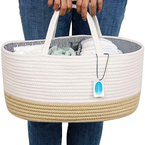Casaphoria Große Wickeltasche aus Baumwollseil | Organizer Aufbewahrungsbehälter für Essentials | Tragbare Tasche für Wickeltisch und Auto | 100% natürliche Baumwolle (1 Stück)