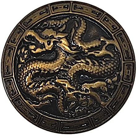 Goldgöre 5 Metall Knöpfe 25 mm gold mit chinesischem Drachen zum Annähen