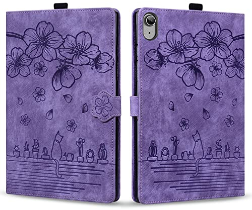 Rosbtib Hülle für iPad 11 Generation (2025 A16 11) /iPad 10 Generation (2022 10.9) Hülle PU Leder Flip Case Ständer TPU Cover Tasche Schutzhülle mit Kartenschlitz, Lila Katze