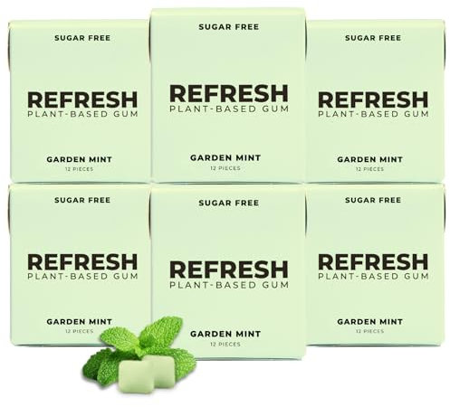 Refresh Gum Garden Mint Sugar Free Chewing Gum - Xylitol, Plant-Based, Synthetic-Free, Vegan & Non-GMO (6 Pack)