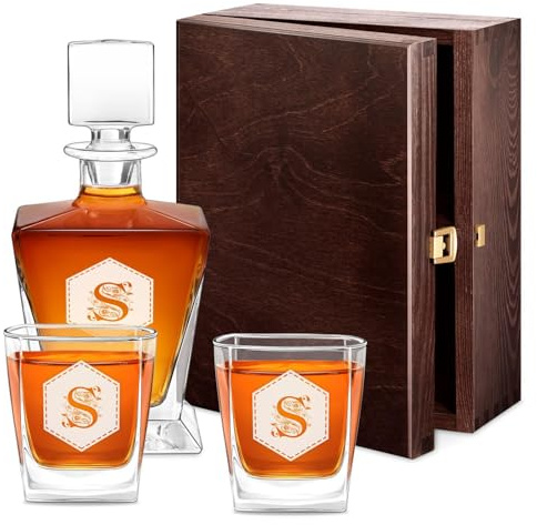 Maverton Whiskykaraffe 800 ml + 2/4 / 6 Whiskygläser mit Gravur - graviertes Whisky Decanter Set - Glas Karaffe mit Gläsern für Frauen - Whiskey Set für Whisky Genießerin - Initiale