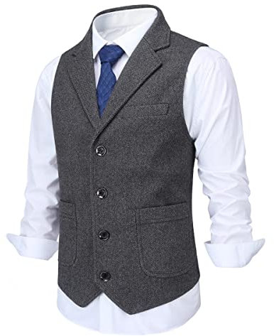 Allthemen Gilet da Uomo in Tweed di Lana Vest Formale Retrò per Matrimonio d'Affari Grigio XL